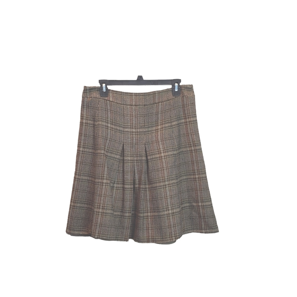 VTG Adrienne Vittadini women wool brown preppy houndstooth A line skirt sz 8 Y2K